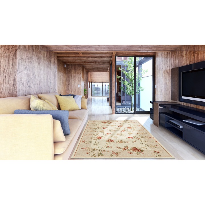 Covor Modern, Lotos 551, Crem / Bej, 80x150 cm, 1800 gr/mp Crem/Bej 80 x 150