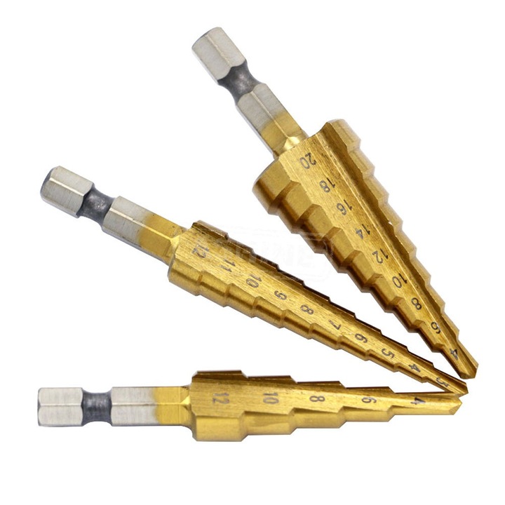 Trusa Freza in trepte, burghiu,3-20 mm, set 3 bucati