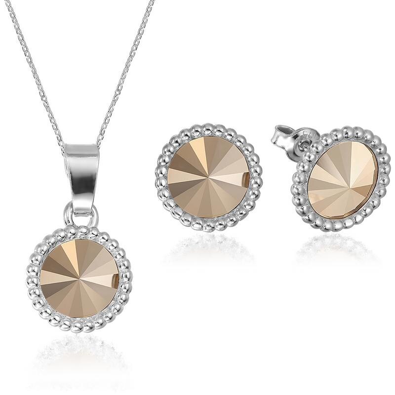 Set Argint 925 placat cu rodiu cu cristale® Rivoli Crown 8mm Rose Gold Surub + Lant