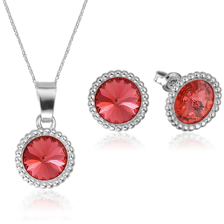 Set Argint 925 placat cu rodiu cu cristale Swarovski® Rivoli Crown 8mm Padparadscha Surub + Lant