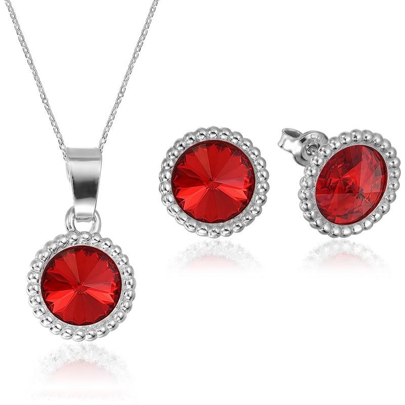 Set Argint 925 placat cu rodiu cu cristale Swarovski® Rivoli Crown 8mm Light Siam Surub + Lant