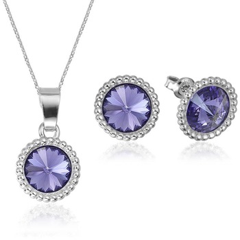 Set Argint 925 placat cu rodiu cu cristale Swarovski® Rivoli Crown 8mm Tanzanite Surub + Lant Set Argint 925 placat cu rodiu cu cristale Swarovski® Rivoli Crown 8mm Tanzanite Surub + Lant