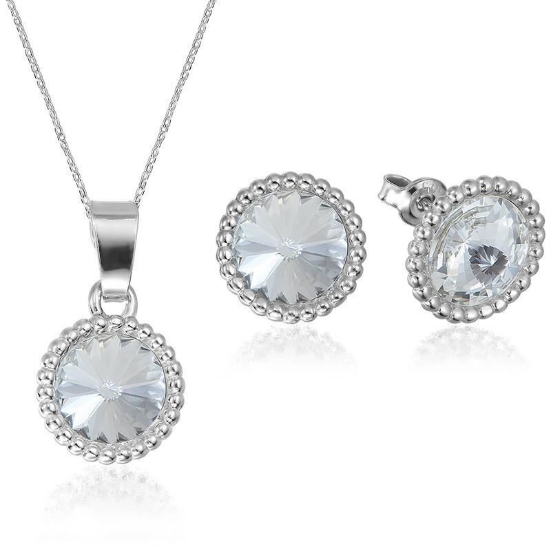 Set Argint 925 placat cu rodiu cu cristale Swarovski® Rivoli Crown 8mm Crystal Clear Surub + Lant