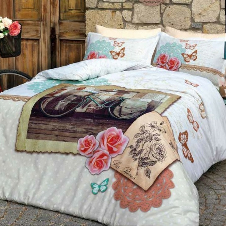 Памучно спално бельо LES ROSES 100% памук за легло за 2 човека 4 бр.