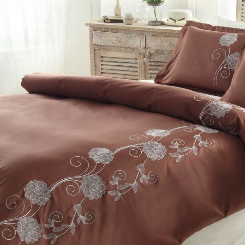 Lenjerie de pat brodata, de lux, 100% bumbac, MIRA MARO, lenjerie pentru pat dublu, 6 piese, 200x220 / 50x70