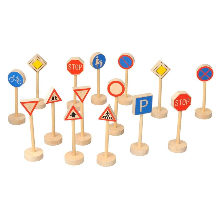 Semne de circulatie, 15 piese, lemn