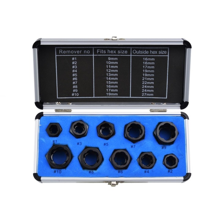 Trusa chei pentru suruburi deteriorate 9-19mm, 10 piese, GEKO