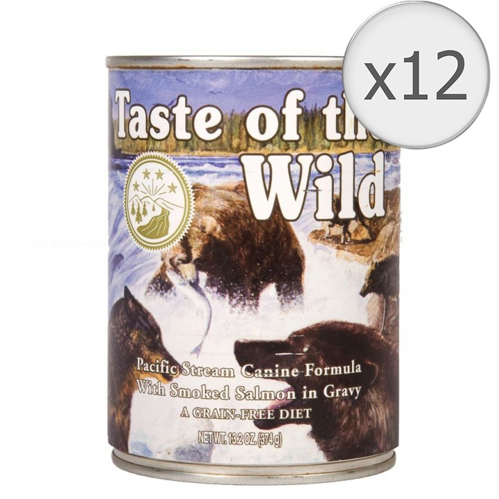 Hrana umeda pentru caini Taste of the Wild Pacific Stream, Somon si Peste Oceanic, 12x390g