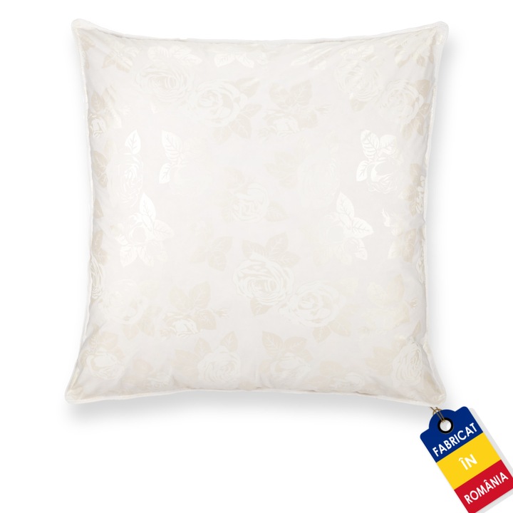 Perna Pernador antialergica din Bumbac, Snowballs, 70x70 cm, alb cu trandafiri argintii