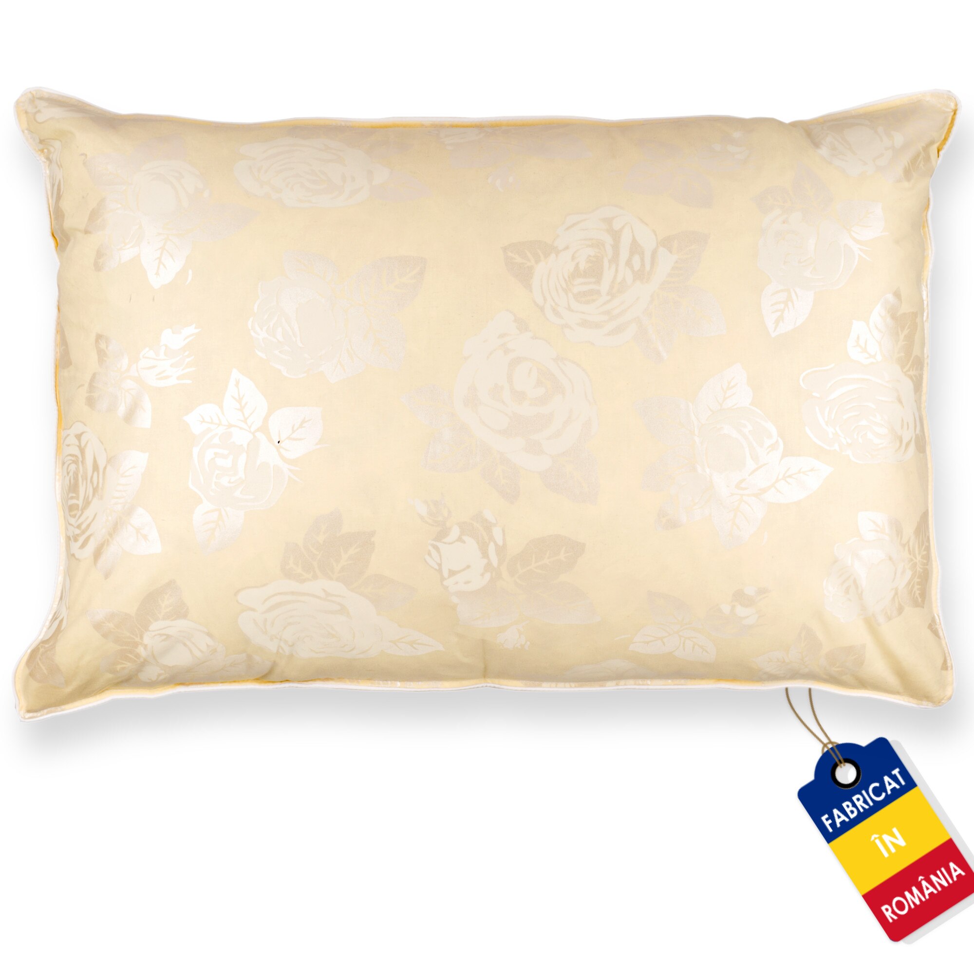 Perna Pernador antialergica din Bumbac, Snowballs, 50x70 cm, crem cu trandafiri argintii