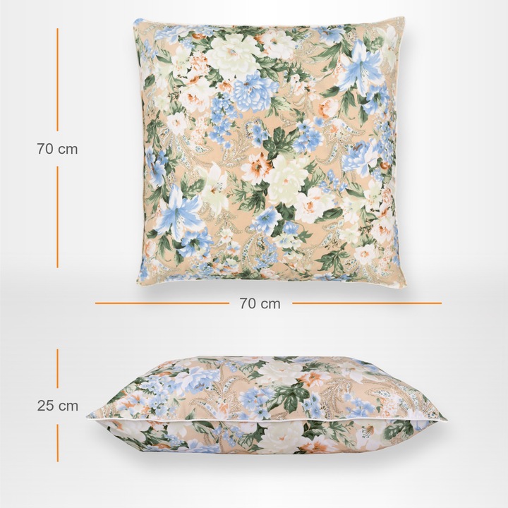 Pernador 2 darabos párna készlet, 70cm x 70cm, kék virágos, libatollal