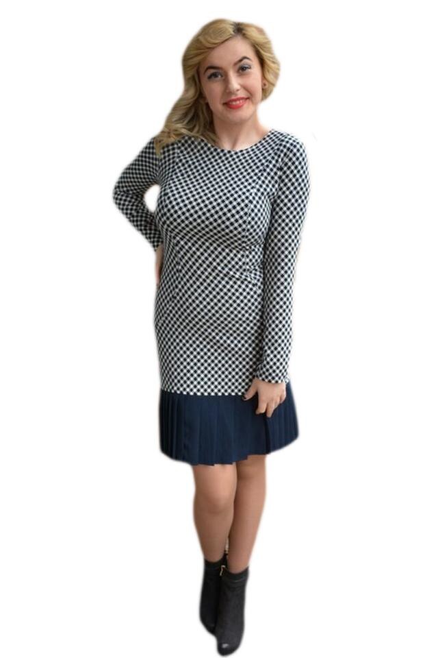 Rochie casual-elegant cu design de carouri mici , D&J Exclusive, Bleumarin/Alb