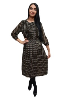 Rochie rafinata cu maneca trei-sferturi si insertii de elastic, D&J Exclusive, Negru/Maro Rochie rafinata cu maneca trei-sferturi si insertii de elastic, D&J Exclusive, Negru/Maro