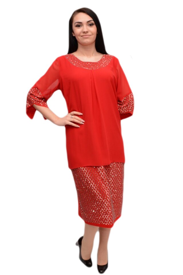 Rochie de ocazie cu strasuri, model deosebit cu aspect de costum , D&J Exclusive, Rosu