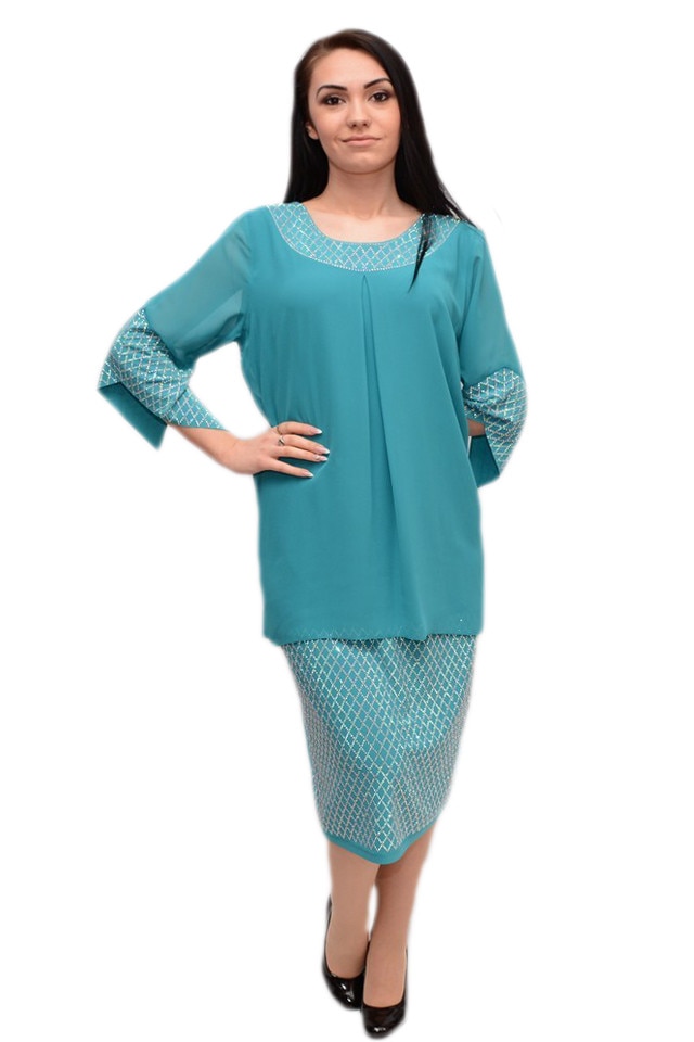 Rochie de ocazie cu strasuri, model deosebit cu aspect de costum , D&J Exclusive, Turcoaz