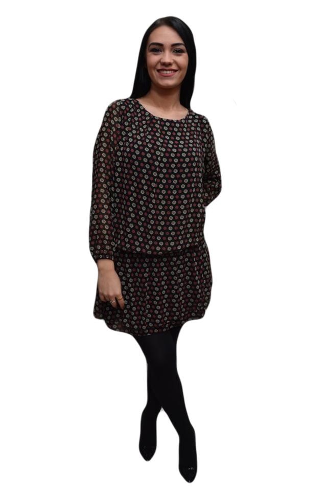 Rochie vaporoasa cu maneca trei-sferturi, D&J Exclusive, Negru/Rosu
