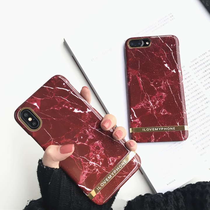 Husa MyStyle Marble Red TPU , husa cu insertii marmura rosie - aurie pentru Apple iPhone 7 Plus