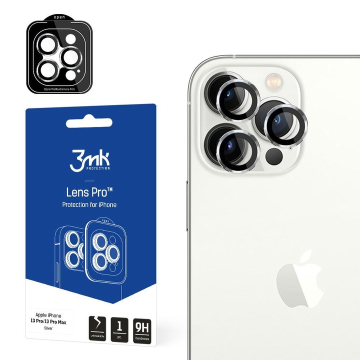Protectie lentile camera 3MK Lens Protection Pro 3M003982, sticla 9H, compatibil iPhone 13 Pro/13 Mini, argintiu, 1 buc