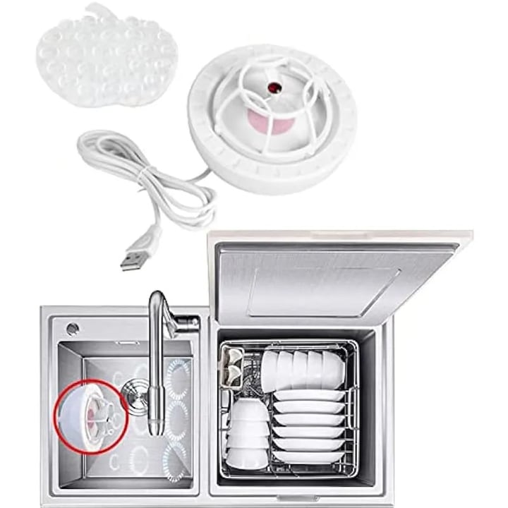 Masina de spalat vase portabila cu ultrasunete, curatare profunda, rosie, dimensiuni compacte