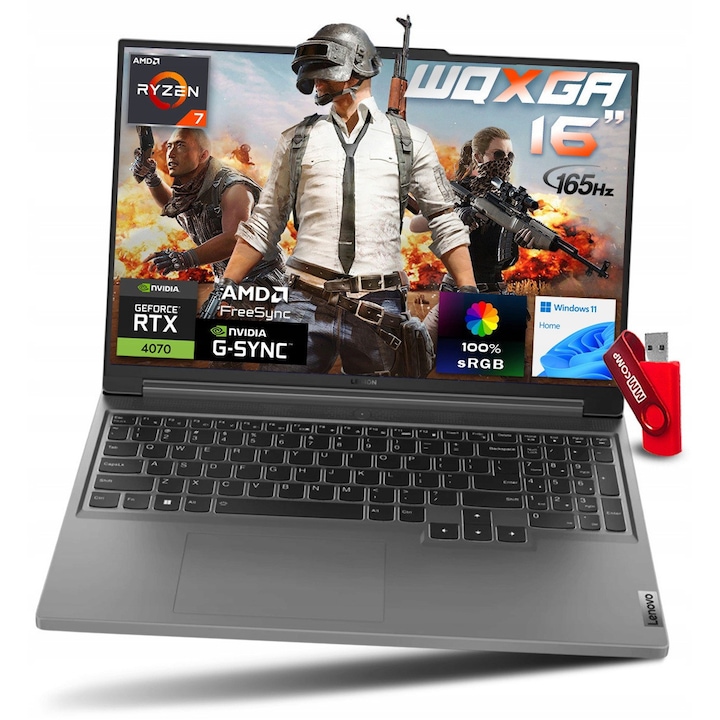 Laptop Lenovo Legion Slim 5 16AHP9, AMD Ryzen 7 8845HS, 16GB 512GB SSD, 16" WQXGA 2560x1600 IPS 165Hz, NVIDIA GeForce RTX 4070 8GB GDDR6, Windows 11 Home