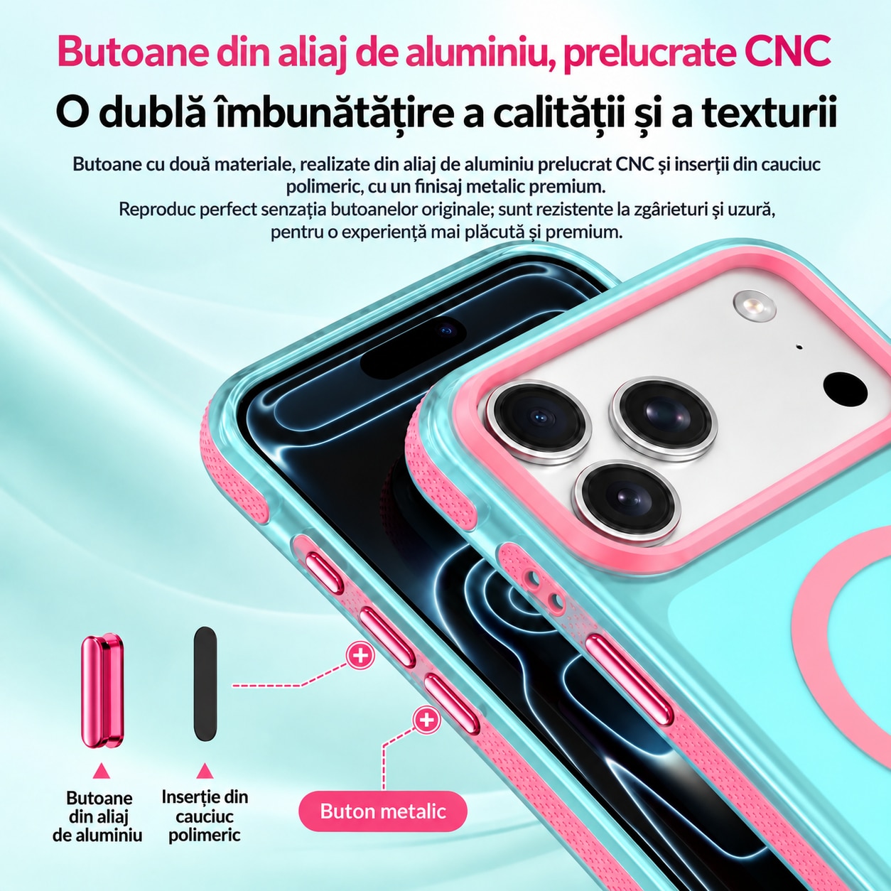 Husa compatibila cu iPhone 18 Pro Max, IceMag, MagSafe, Antisoc, contur Sky Blue