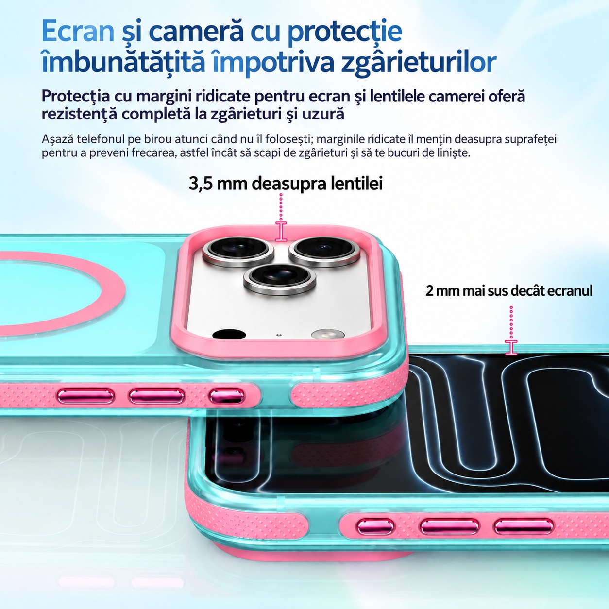 Husa compatibila cu iPhone 18 Pro Max, IceMag, MagSafe, Antisoc, contur Sky Blue