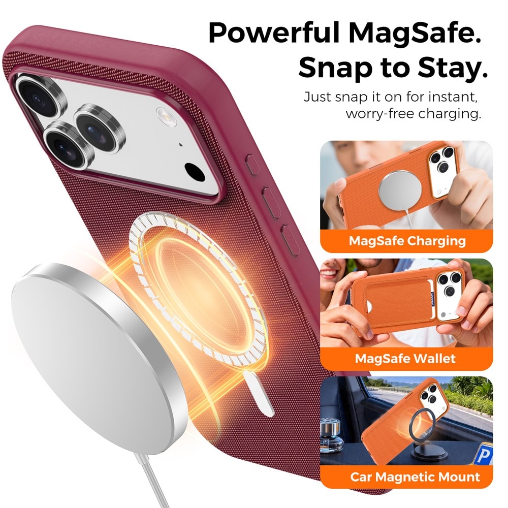 Husa compatibila cu iPhone 17 Pro Max, MagSafe, Design Woven, Soft Touch, Antisoc, Cherry Red