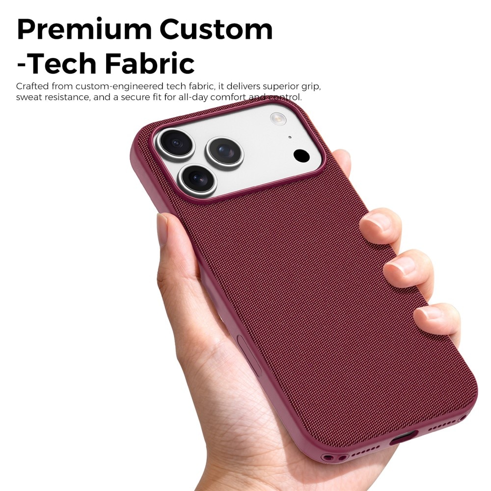 Husa compatibila cu iPhone 17 Pro Max, MagSafe, Design Woven, Soft Touch, Antisoc, Cherry Red