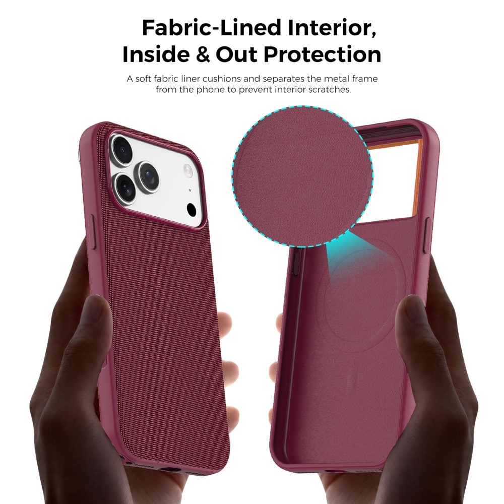Husa compatibila cu iPhone 17 Pro Max, MagSafe, Design Woven, Soft Touch, Antisoc, Cherry Red
