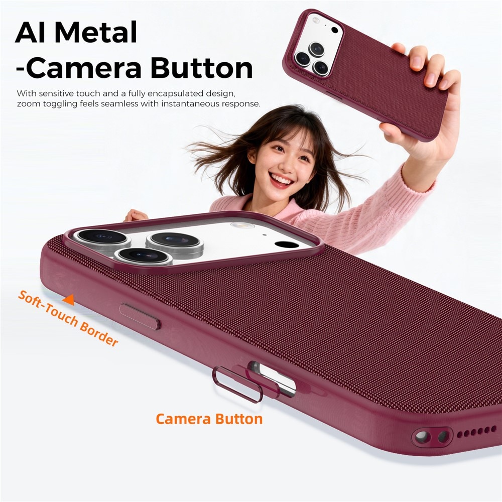 Husa compatibila cu iPhone 17 Pro Max, MagSafe, Design Woven, Soft Touch, Antisoc, Cherry Red