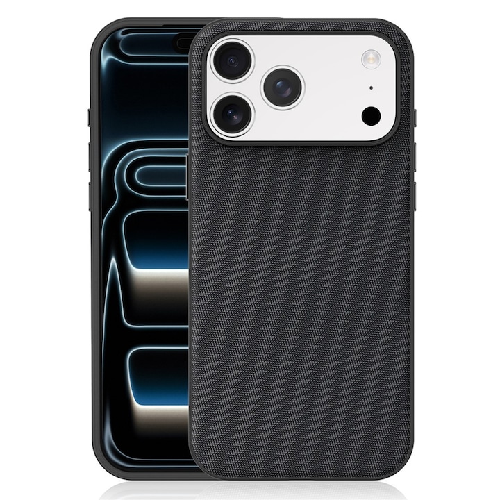 Husa compatibila cu iPhone 17 Pro, MagSafe, Design Woven, Soft Touch, Antisoc, Negru
