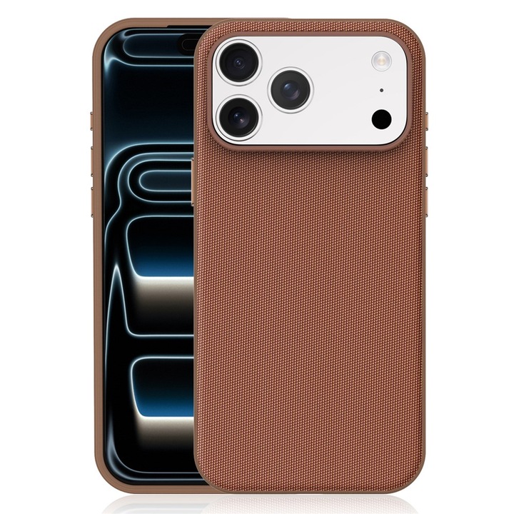Husa compatibila cu iPhone 17 Pro Max, MagSafe, Design Woven, Soft Touch, Antisoc, Maro