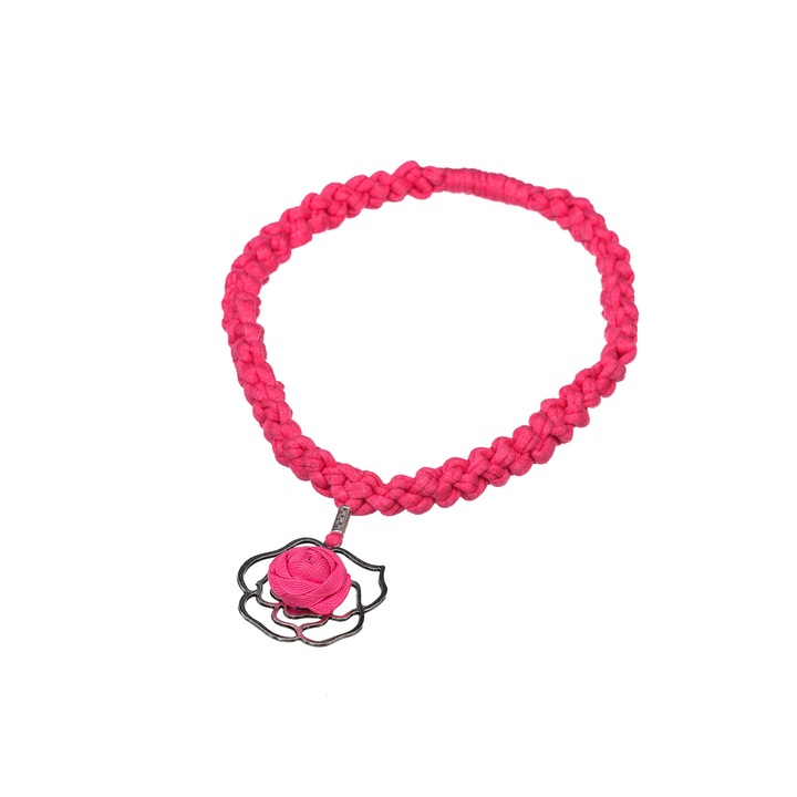 Colier Statement Fucsia Textil Handmade