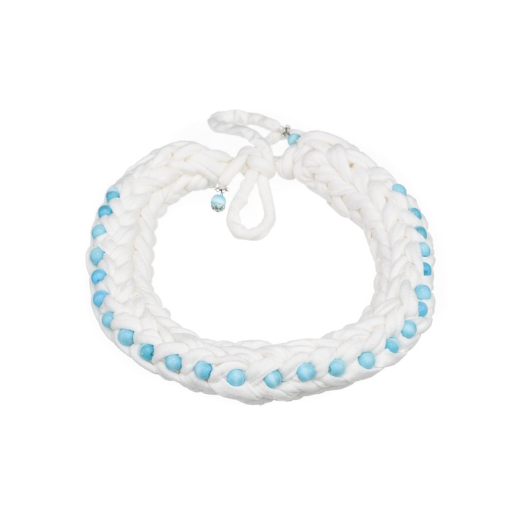 Colier Crosetat Alb Textil Handmade