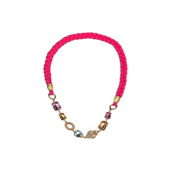Colier Impletit Fucsia Textil Handmade Colier Impletit Fucsia Textil Handmade