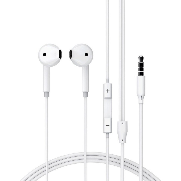 Casti hands-free Acefast L14 stereo cu fir 3.5 mm, cu microfon, alb, 1.2 m