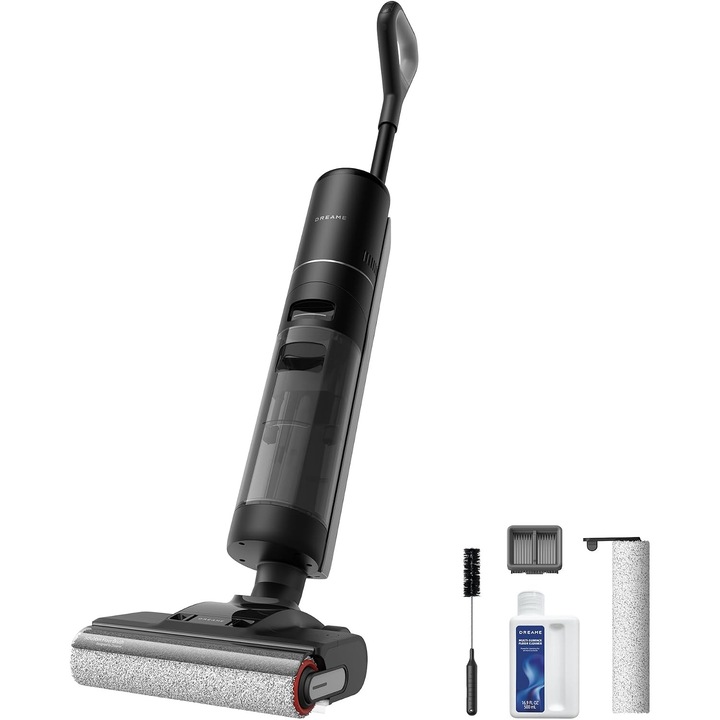 Aspirator umed-uscat DREAME H12 Pro Ultra: curatare a periei la 60°C, uscare cu aer cald timp de 30 de minute, autocuratare cu racleta fixa, putere de aspirare de 16.000 Pa, curatare pe ambele margini, detectare si ajustare inteligente