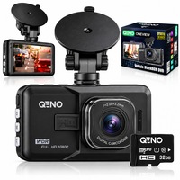 Camera auto de bord DVR Qeno® ONEVIEW, Card memorie 32GB inclus, FULL-HD 1080P, Display LCD 3 Inch, Unghi larg de vizibilitate 170°, Loop Recording, Vedere Nocturna, Detectarea Miscarii, Negru