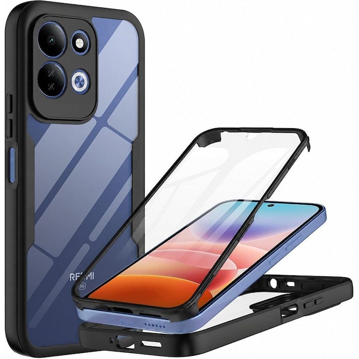 Husa 360 Techsuit ColorVerse pentru Xiaomi Redmi 17 4G/5G, cu protectie ecran, din policarbonat si TPU, protectie completa contra socurilor, negru
