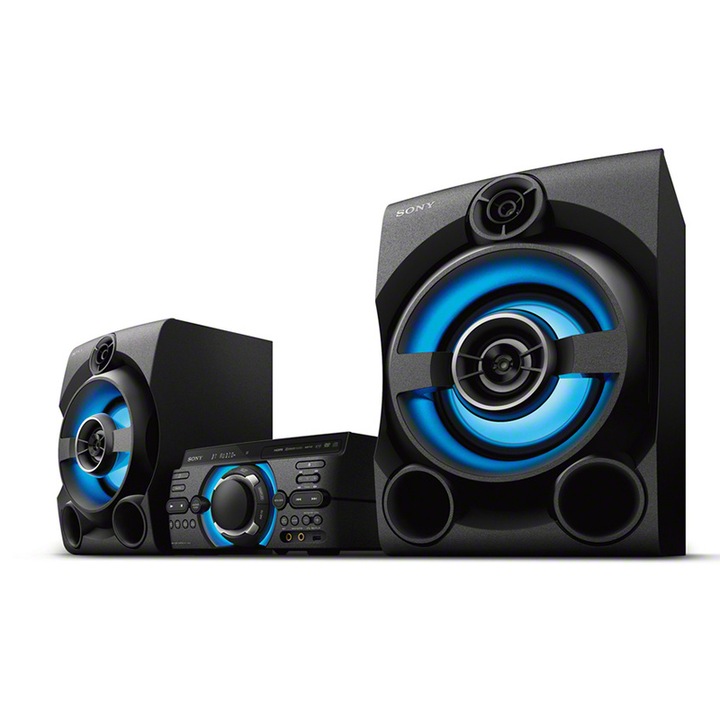 Sistem audio High Power Sony MHC-M60D, Mega Bass, Hi-Fi, Party Music, Bluetooth, Wireless Party Chain, USB, DVD, 2050W, Negru