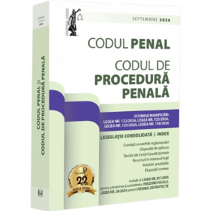 Codul penal si codul de procedura penala: septembrie 2026. editie tiparita pe hartie alba