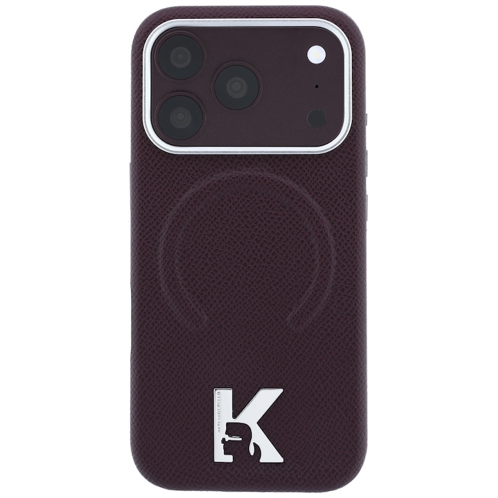 Husa Karl Lagerfeld Grained Embossed Ring Kameo Logo cu MagSafe compatibila cu iPhone 18 Pro Max / 17 Pro Max, Burgundy