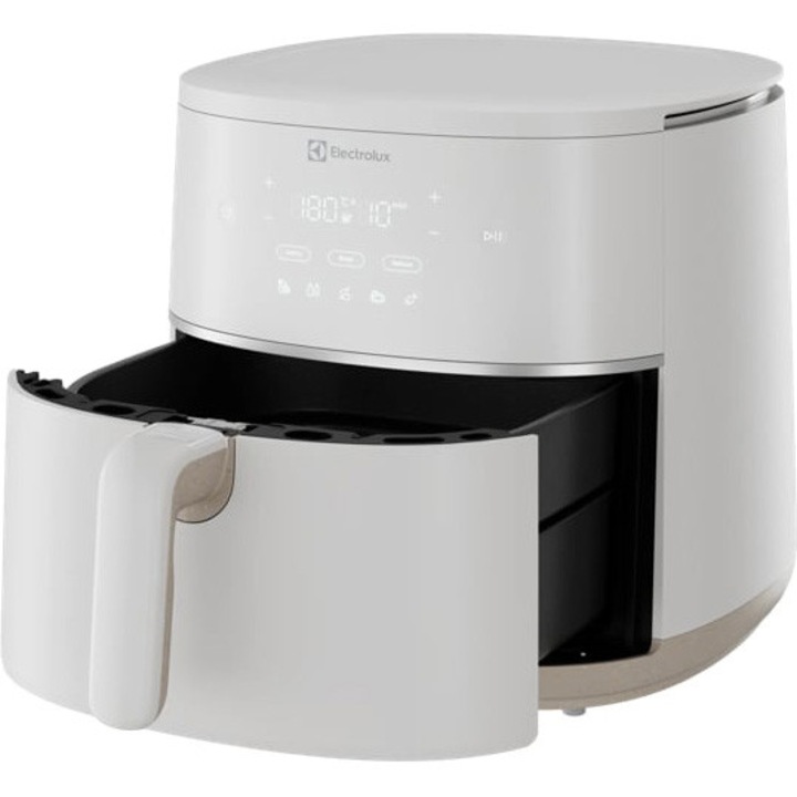 Friteuza cu aer cald Electrolux EAF5SW Nordic Timeless Collection, 1500 W, capacitate 5L, 1,4 kg cartofi prajiti, display digital, 3 moduri gatire, 5 programe automate, timer 99 min, avertizare acustica pentru amestecare ingrediente, alb scoica - Imaginea 3 din 16