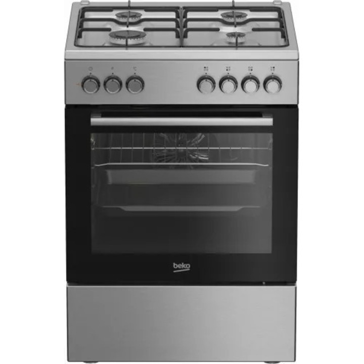 Aragaz gaz-electric Beko, 4 arzatoare, cuptor electric 66l, inox, argintiu, 60 x 60 cm