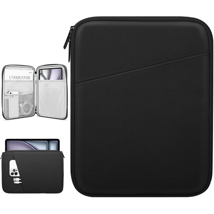 Husa de Protectie Slim 13 Inch pentru Tableta si Laptop, Buzunare Multi-Compartiment, Material Rezistent la Stropire, Compatibila iPad Pro 13"/12.9", Galaxy Tab S10+/S9+, Surface Pro si reMarkable, Negru