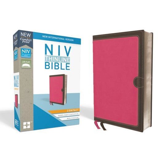 NIV, Thinline Bible, Compact, Imitation Leather, Pink/Brown, Red Letter Edition, Zondervan (Author)