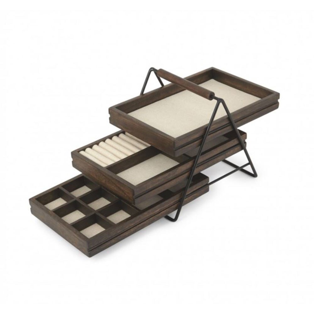 Cutie bijuterii Terrace cu trei polite, wenge