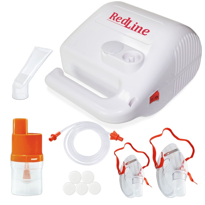 Nebulizator RedLine NB-315, aparat aerosoli pentru adulti si copii, cu compresor, 3 ani garantie, MMAD 2.44 µm, Alb