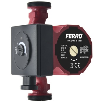 Pompa de recirculare Ferro GPA II, 25-6-180, 180mm, 1 Pompa de recirculare Ferro GPA II, 25-6-180, 180mm, 1