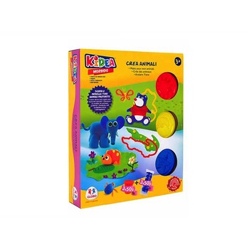 Set plastilina Globo Kidea cu 3 borcanele si sabloane, Animale Set plastilina Globo Kidea cu 3 borcanele si sabloane, Animale